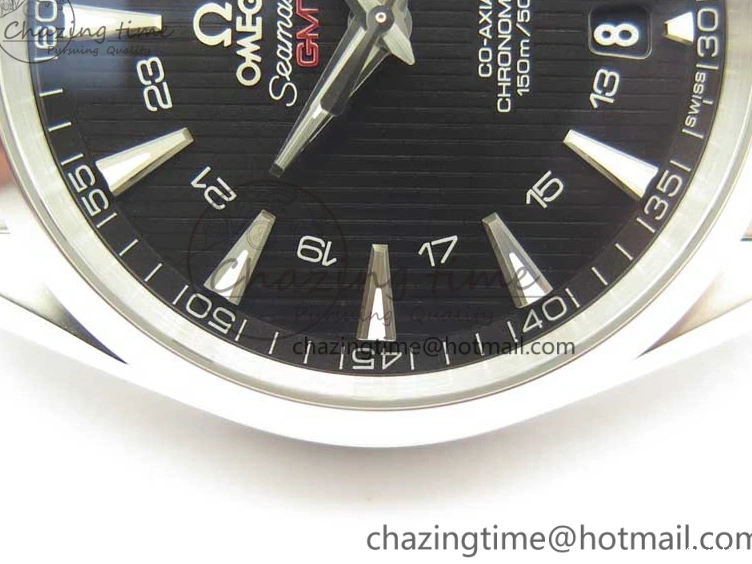 0310 Stylish Aqua Terra 150M GMT SS VSF 1:1 Best Edition Black Textured Dial on SS Bracelet A8605 Super Clone 8055